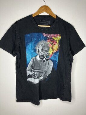 Albert Einstein Smoking Pipe Galaxy Graphic Print Men's Black Large